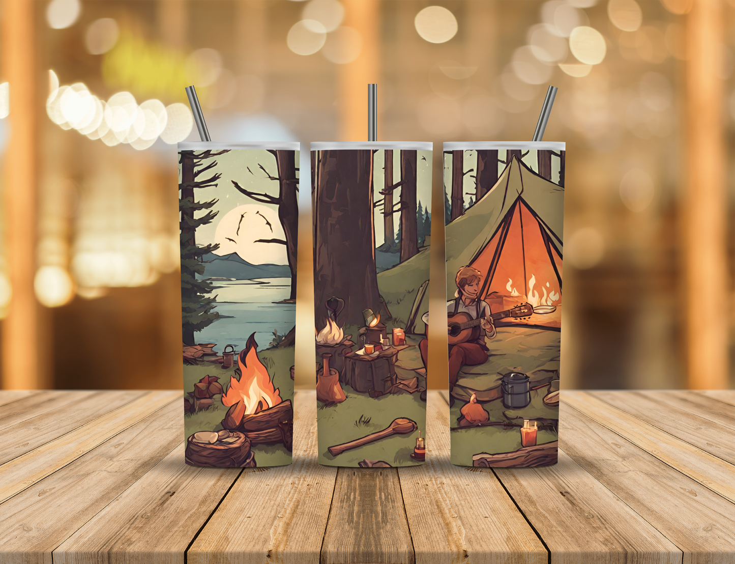 Nature Camping Forest Campfire Lake River 20 oz Tumbler Design Digital Download #485
