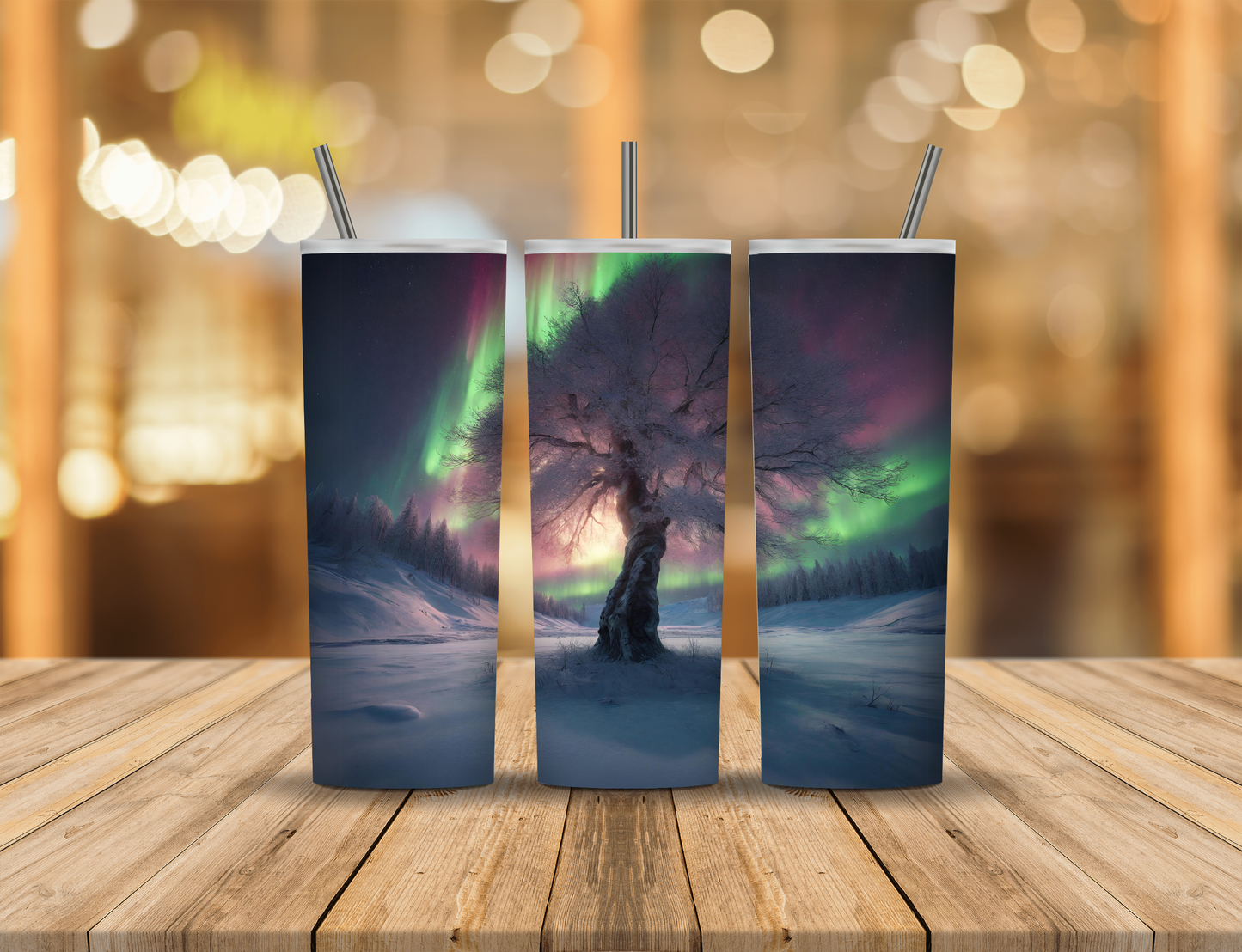 Northern Lights Arctic Snow Mountains 20 oz Tumbler Design Digital Download #702