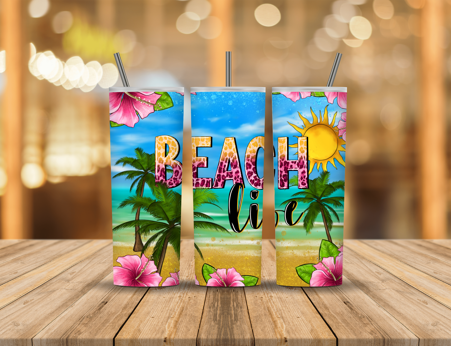 Ocean Beach Palm Tree Cartoon Quote 20 oz Tumbler Design Digital Download #60