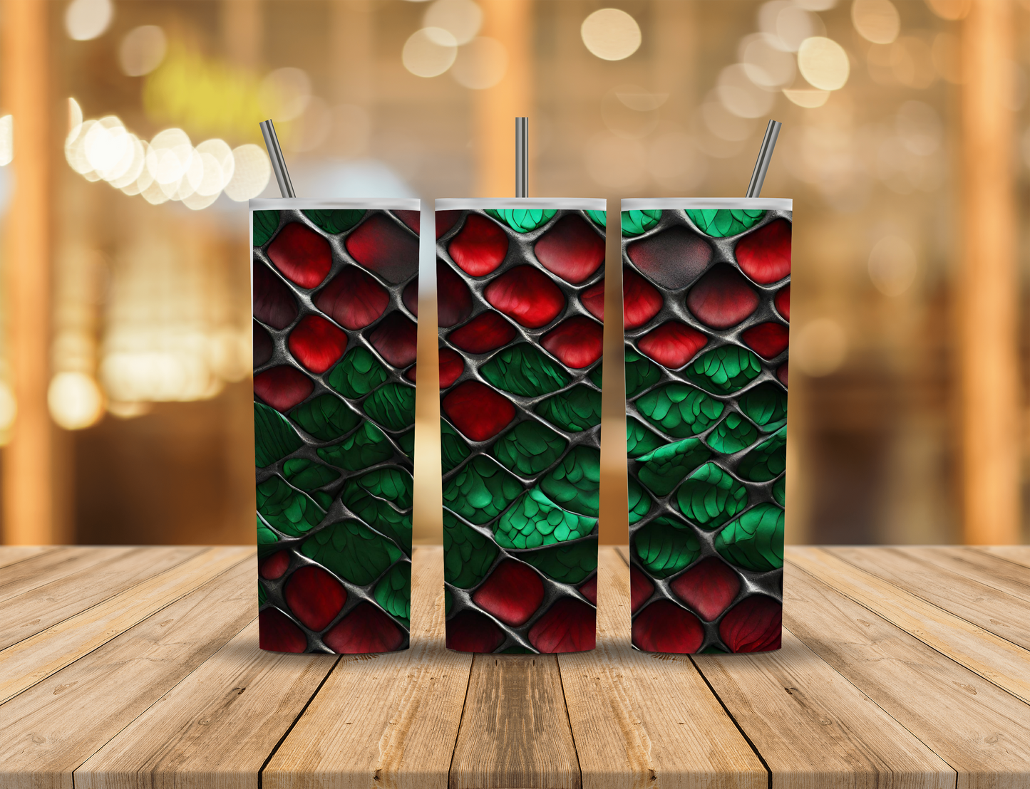 Red Green Christmas Dragon Mermaid Scales 20 oz Tumbler Design Digital Download #309