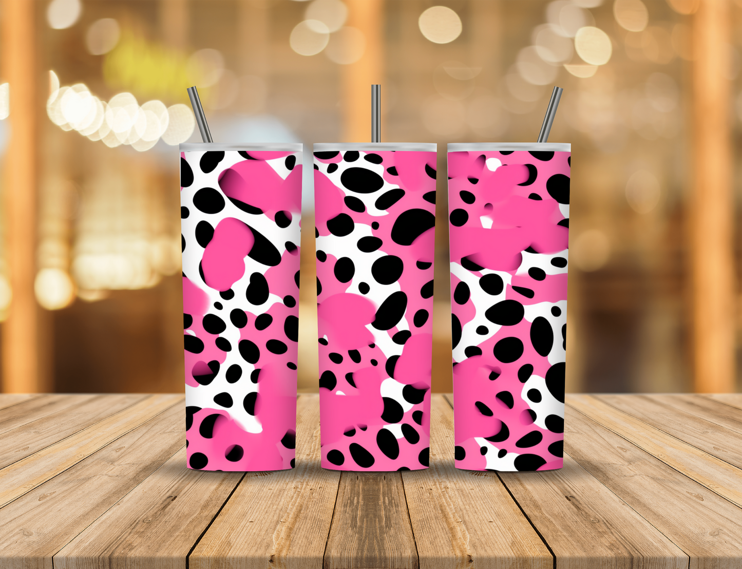 Pink White Black Cow Print Animal Print 20 oz Tumbler Design Digital Download #120