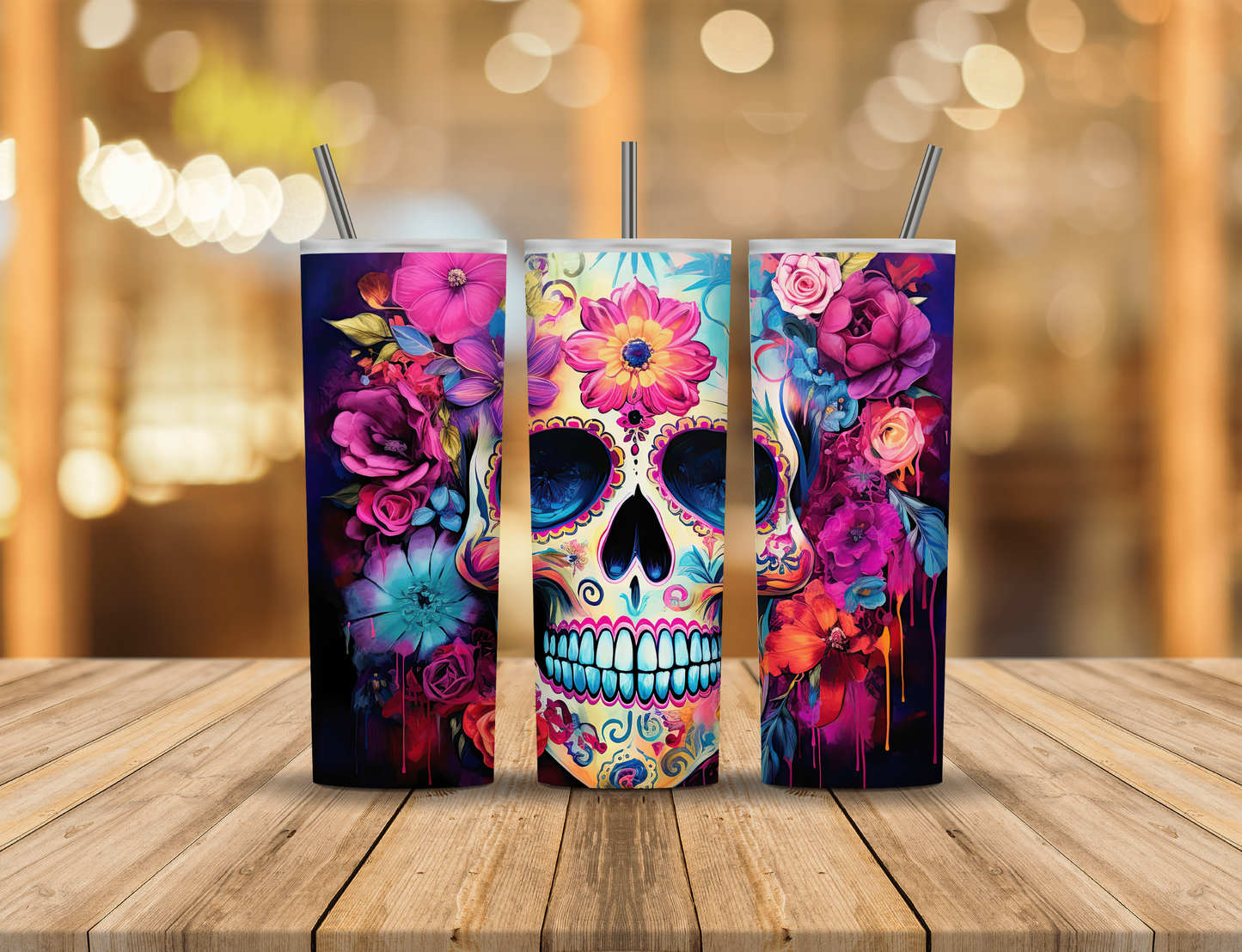 Rainbow Flower Sugar Skull 20 oz Tumbler Design Digital Download #460