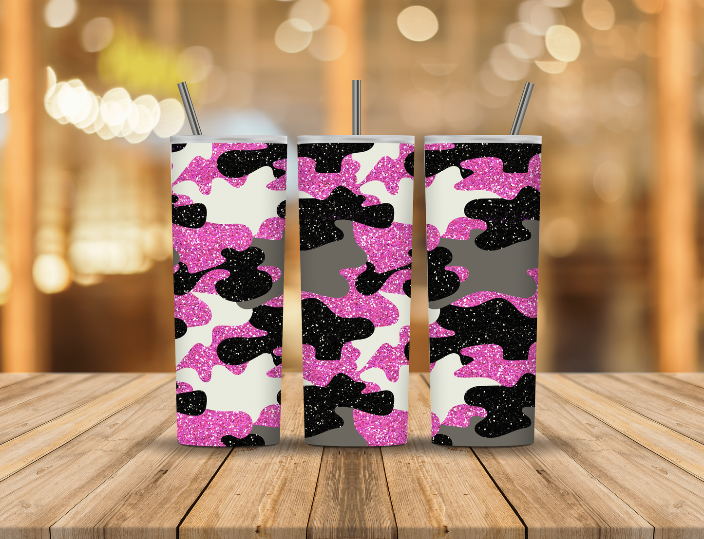 Pink Black White Grey Glitter Camo 20 oz Tumbler Design Digital Download #448