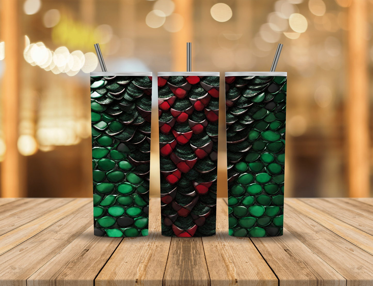 Red Green Christmas Dragon Mermaid Scales 20 oz Tumbler Design Digital Download #304