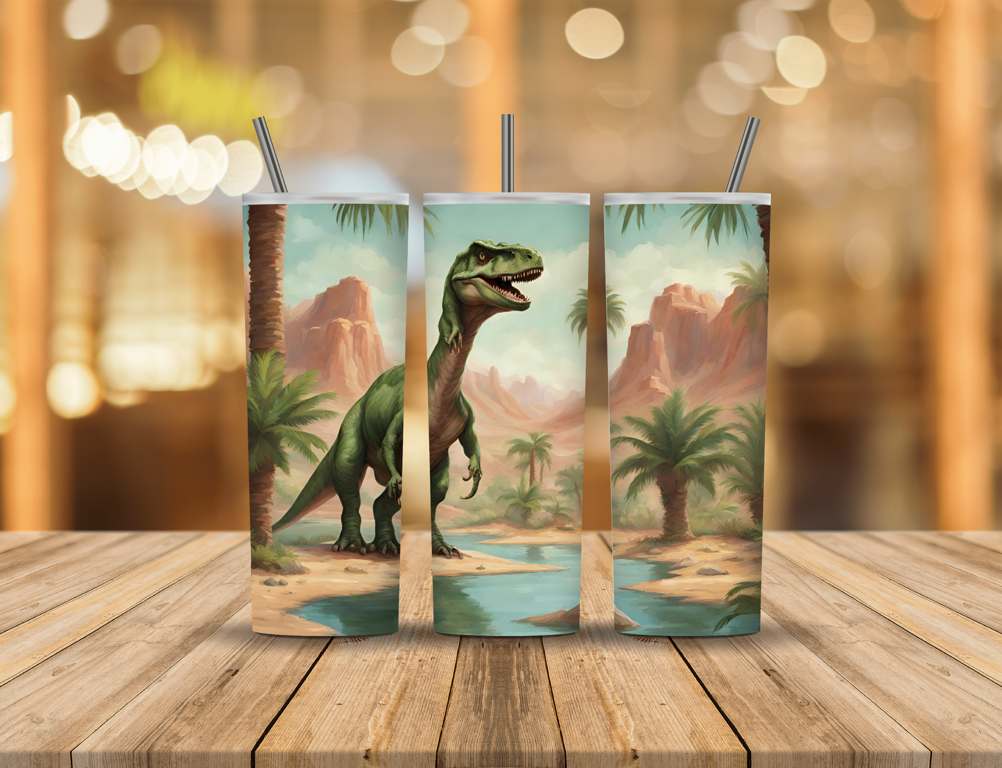 Mountains Palm Trees River Dinosaur 20 oz Tumbler Design Digital Download #276