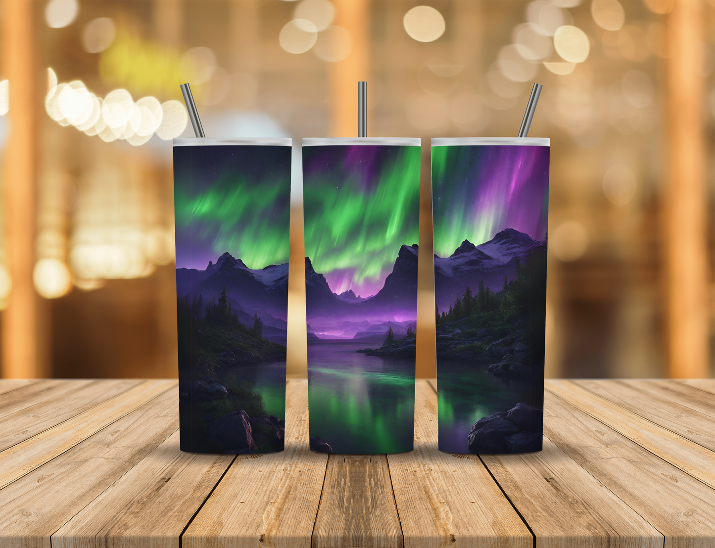 Northern Lights Mountains Lake River Forest 20 oz Tumbler Design Digital Download #694