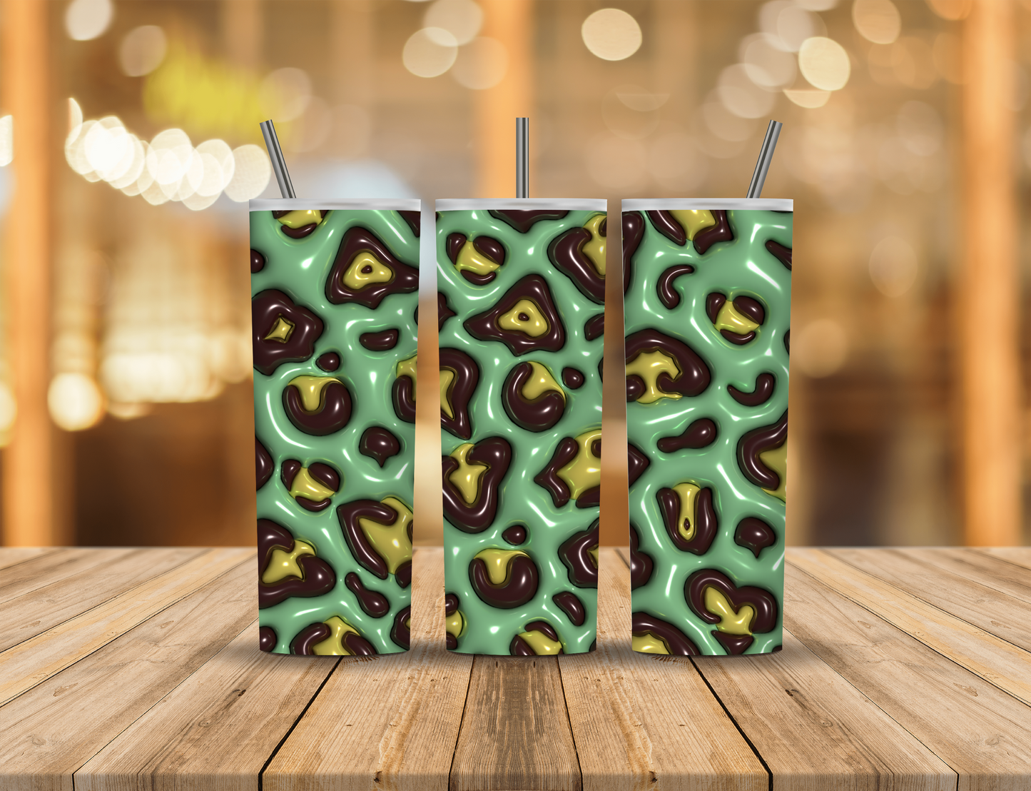 3D Puffy Green Gold Black Animal Print 20 oz Tumbler Design Digital Download #56