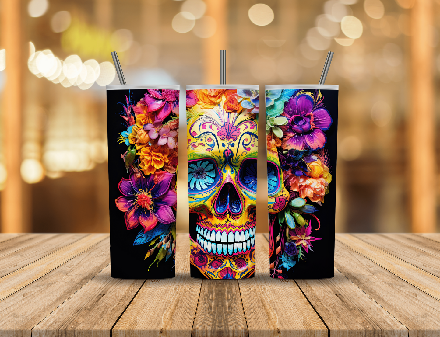 Rainbow Flower Sugar Skull 20 oz Tumbler Design Digital Download #461