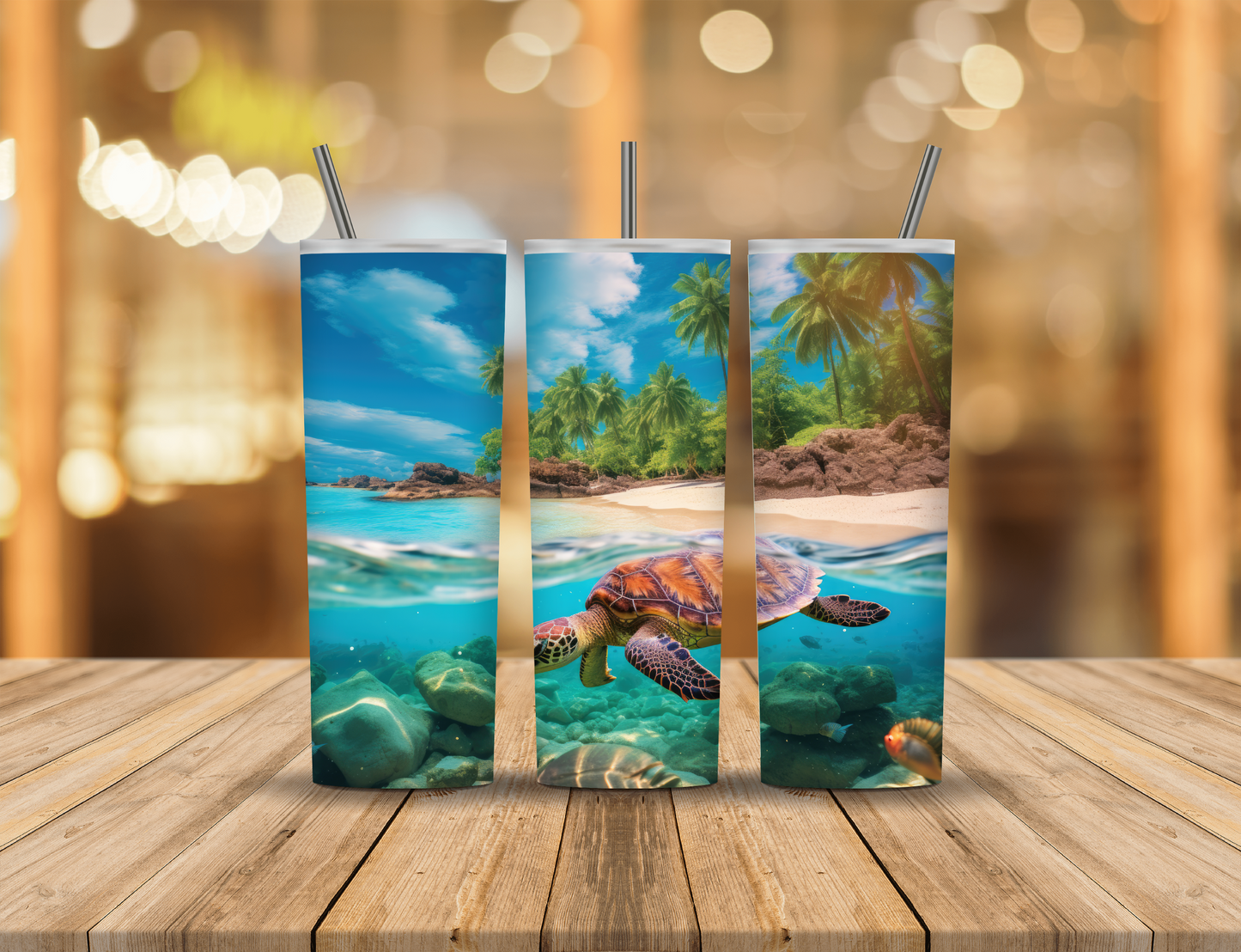 Ocean Beach Summer Palm Tree Turtle 20 oz Tumbler Design Digital Download #169