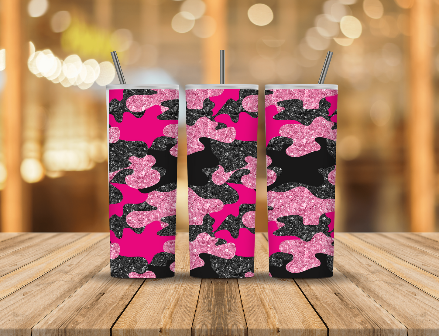 Pink Black Glitter Camo 20 oz Tumbler Design Digital Download #443