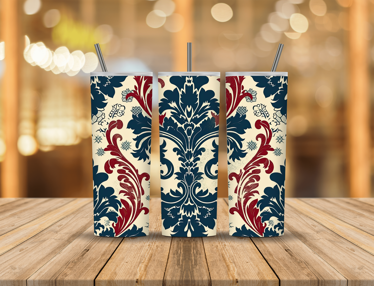 Red White Blue Damask 20 oz Tumbler Design Digital Download #584