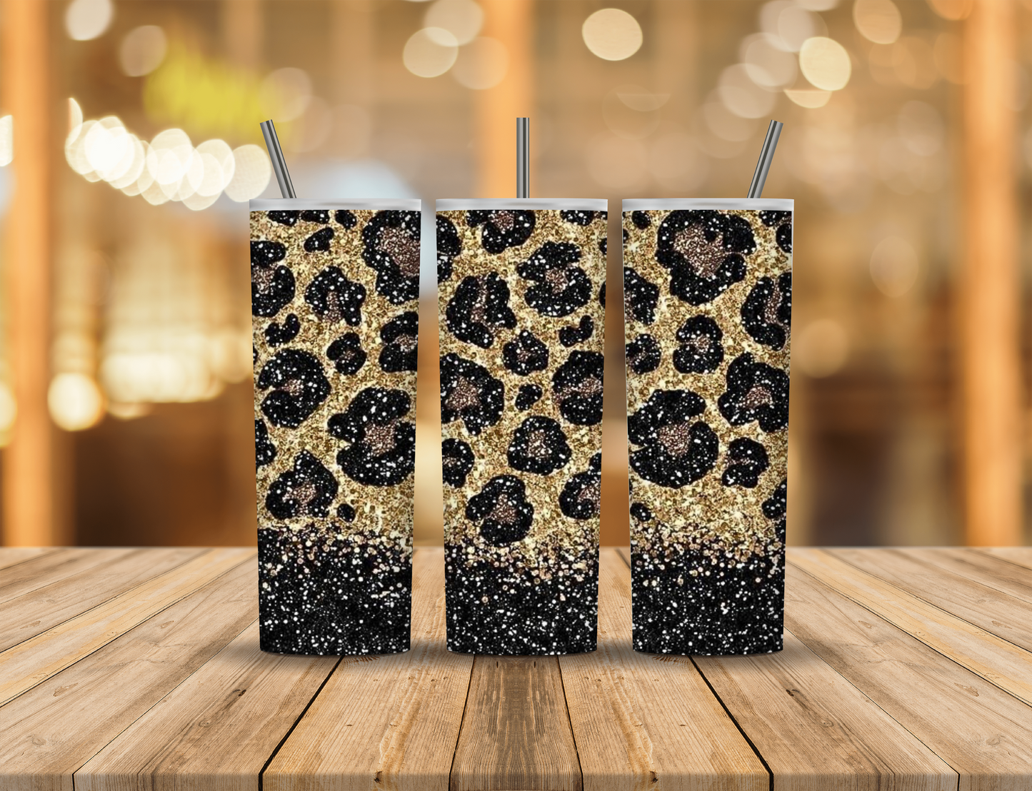Black Brown Gold Glitter Animal Print 20 oz Tumbler Design Digital Download #166