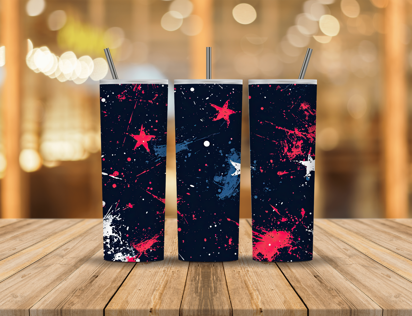Red White Blue Star Paint Splatter 20 oz Tumbler Design Digital Download #570
