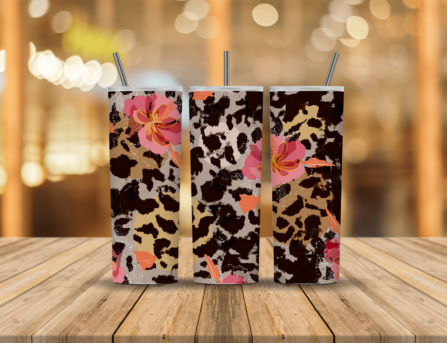 Animal Print Flowers 20 oz Tumbler Design Digital Download #201