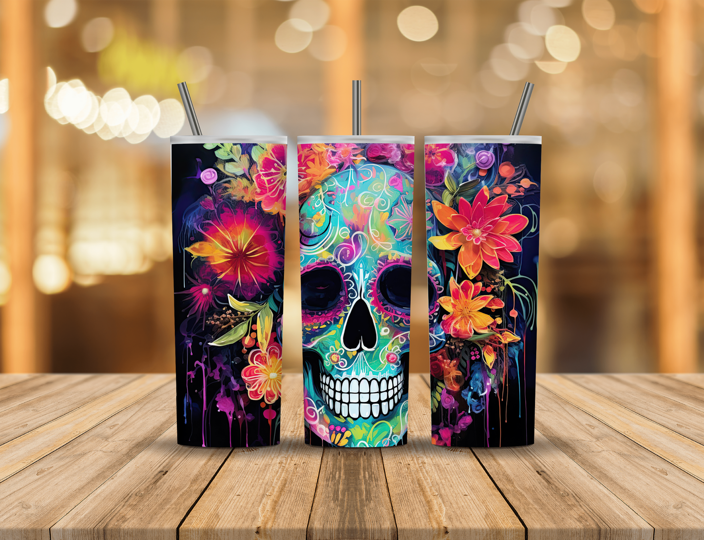Rainbow Sugar Skull 20 oz Tumbler Design Digital Download #480