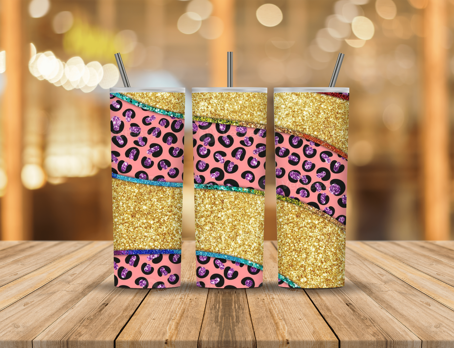 Rainbow Glitter Animal Print 20 oz Tumbler Design Digital Download #301