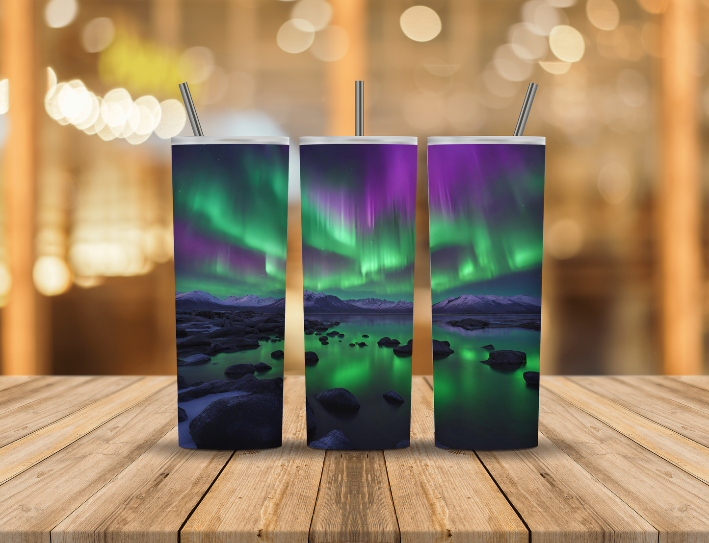 Northern Lights Ocean Mountains 20 oz Tumbler Design Digital Download #691