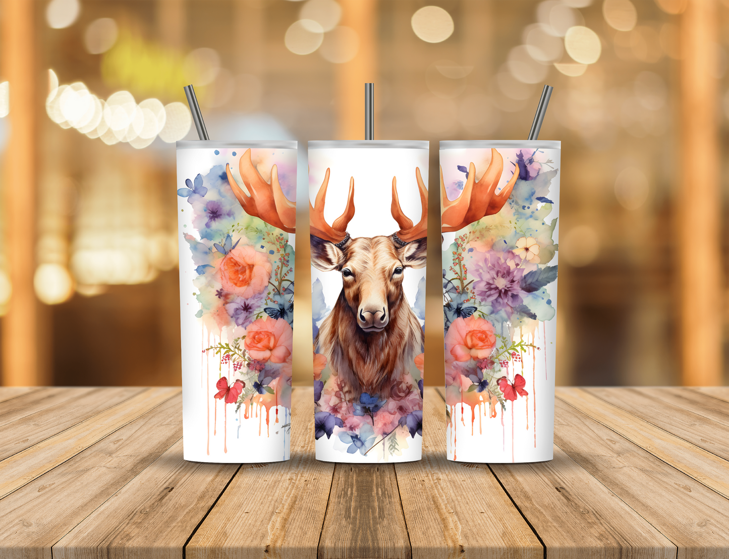 Moose Spring Summer Flowers 20 oz Tumbler Design Digital Download #442