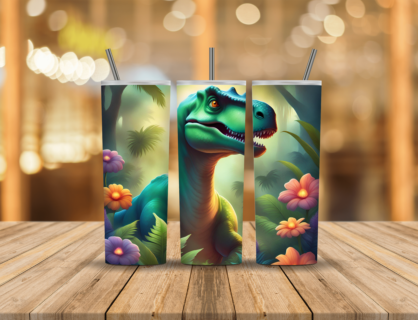 Dinosaur Flowers 20 oz Tumbler Design Digital Download #237