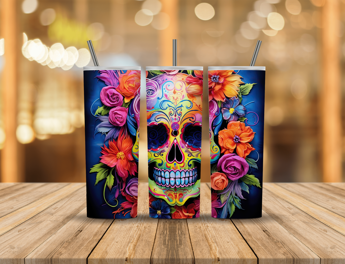 Rainbow Sugar Skull 20 oz Tumbler Design Digital Download #497