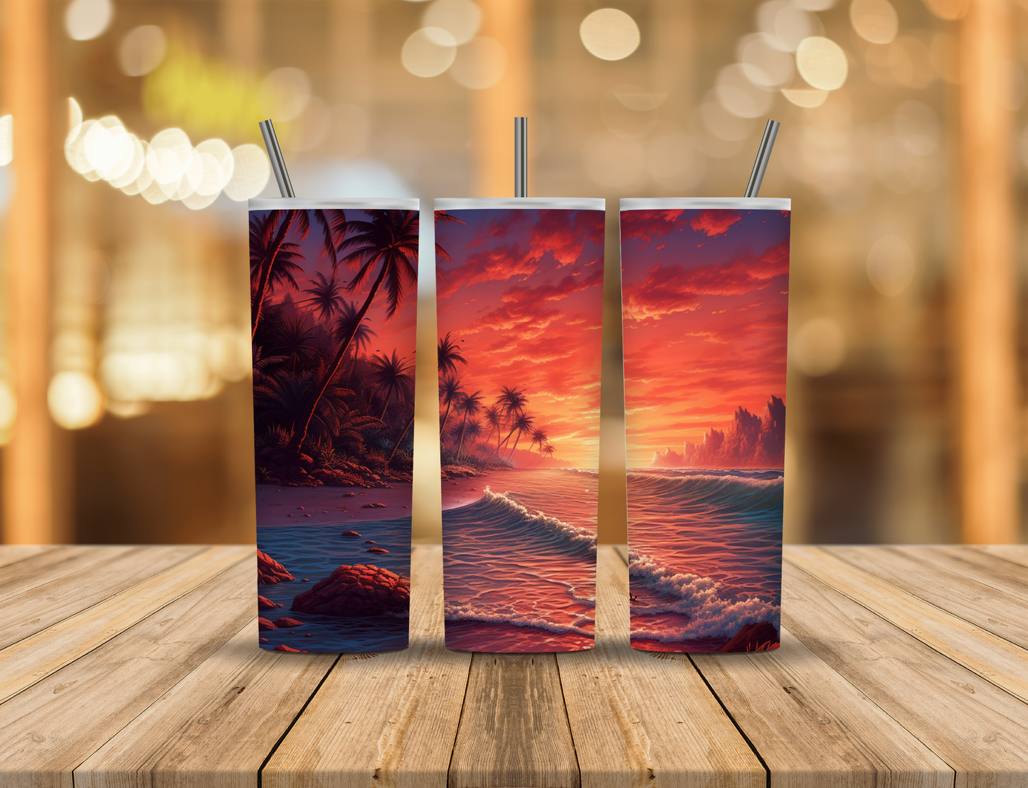 Ocean Sunset Palm Tree 20 oz Tumbler Design Digital Download #57