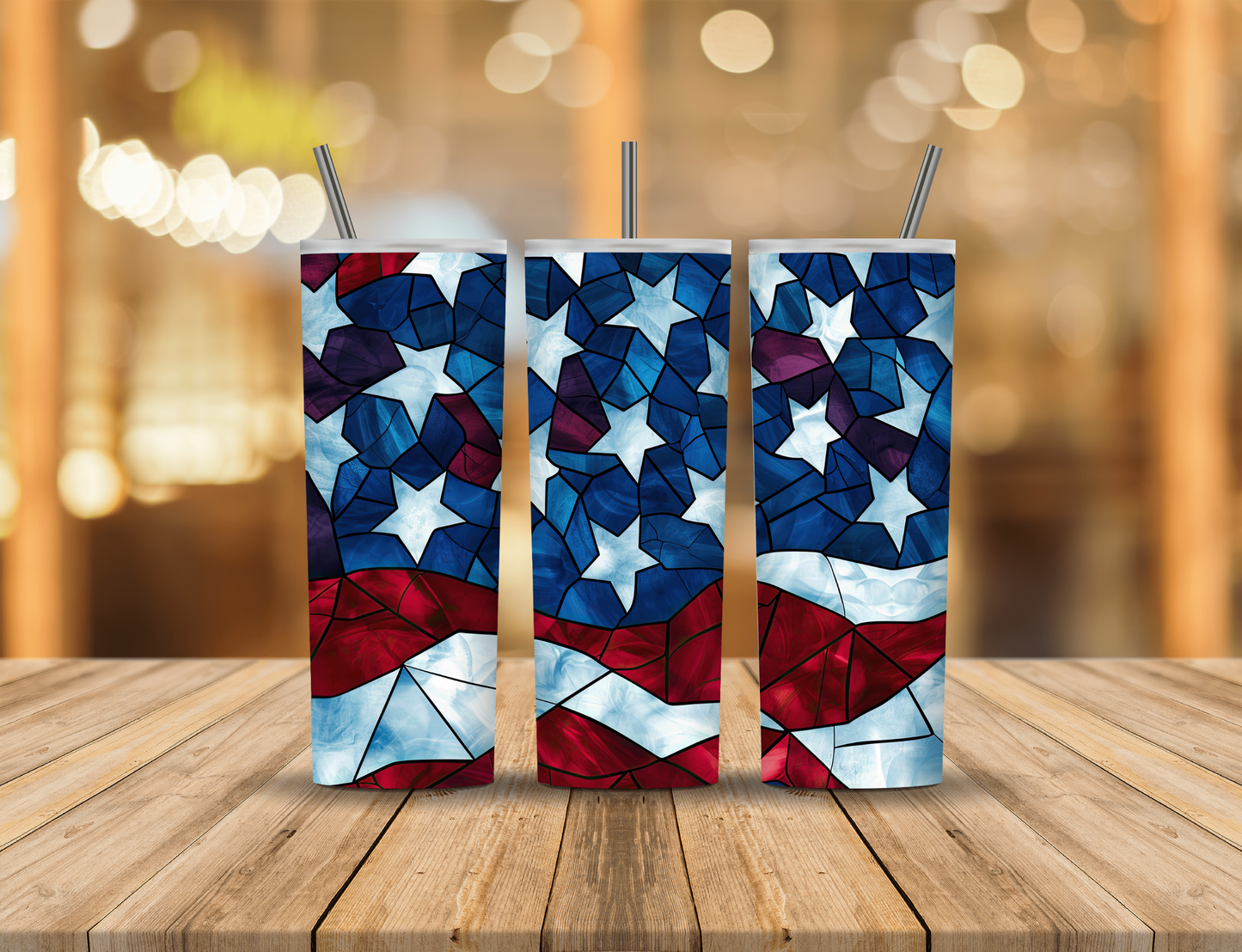 American Flag Stained Glass Red White Blue Stars 20 oz Tumbler Design Digital Download #548
