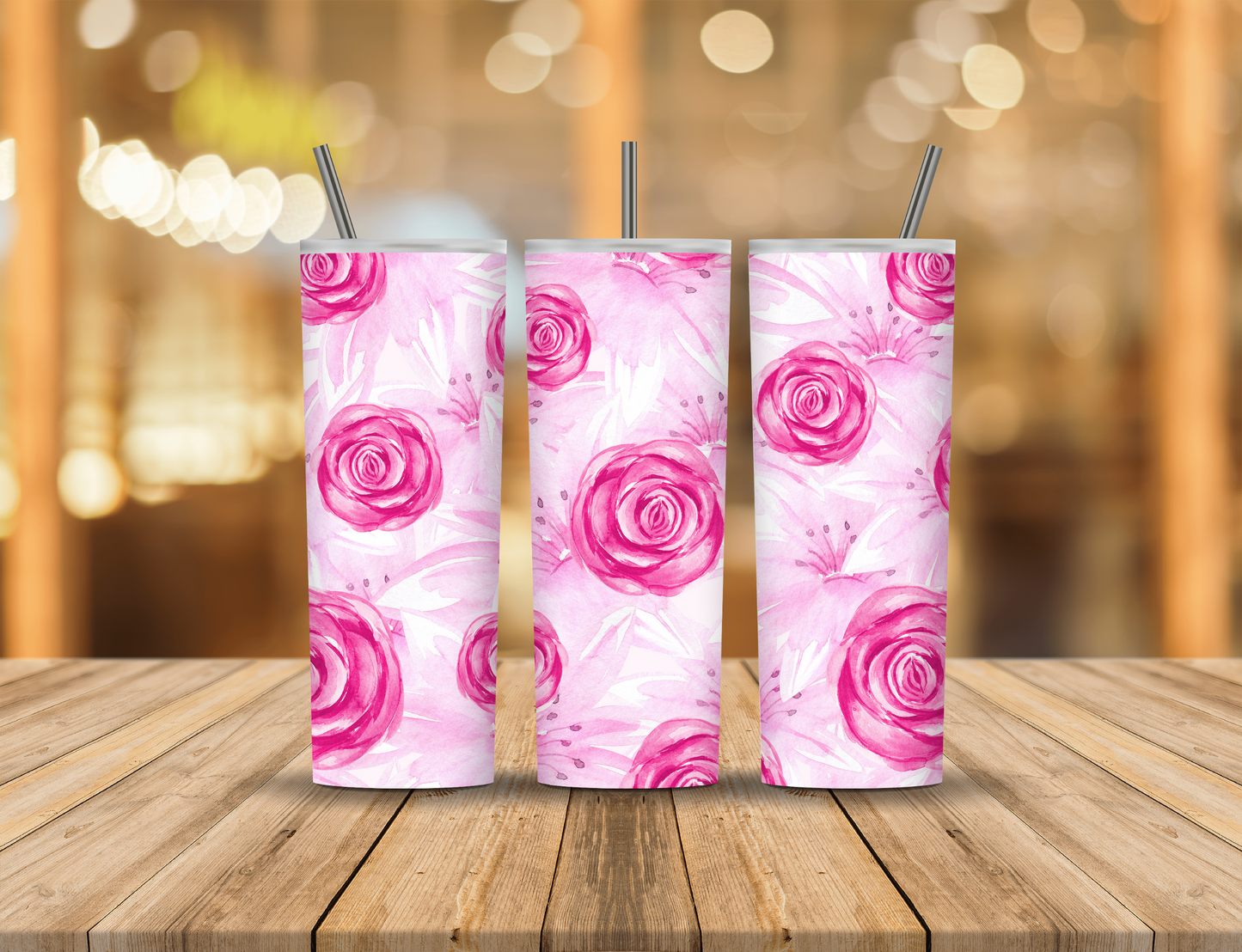 Pink Watercolor Flowers 20 oz Tumbler Design Digital Download #37