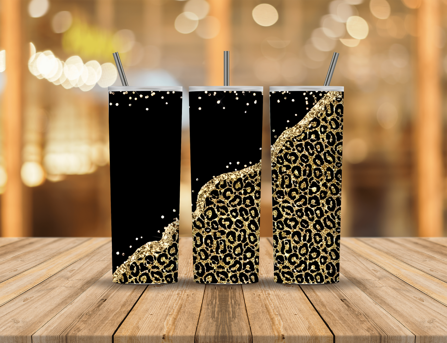 Black Gold Glitter Animal Print 20 oz Tumbler Design Digital Download #76