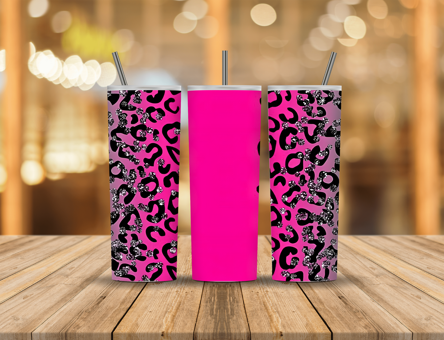 Pink Black Silver Glitter Animal Print 20 oz Tumbler Design Digital Download #99