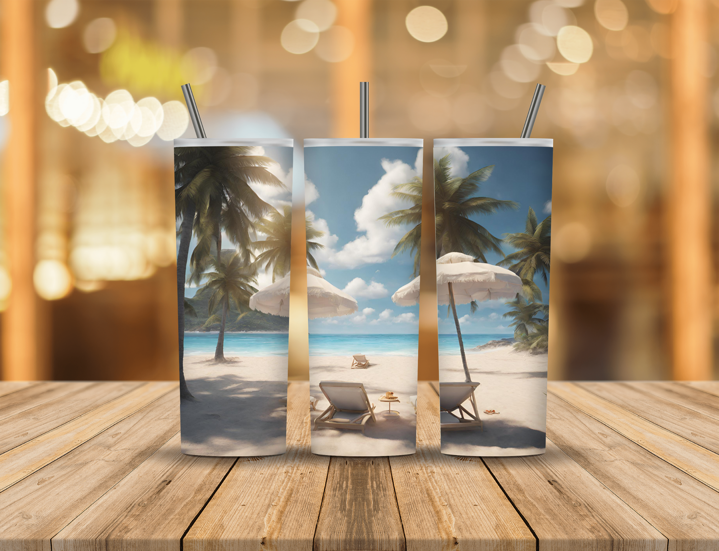 Ocean Beach Summer Palm Trees 20 oz Tumbler Design Digital Download #124