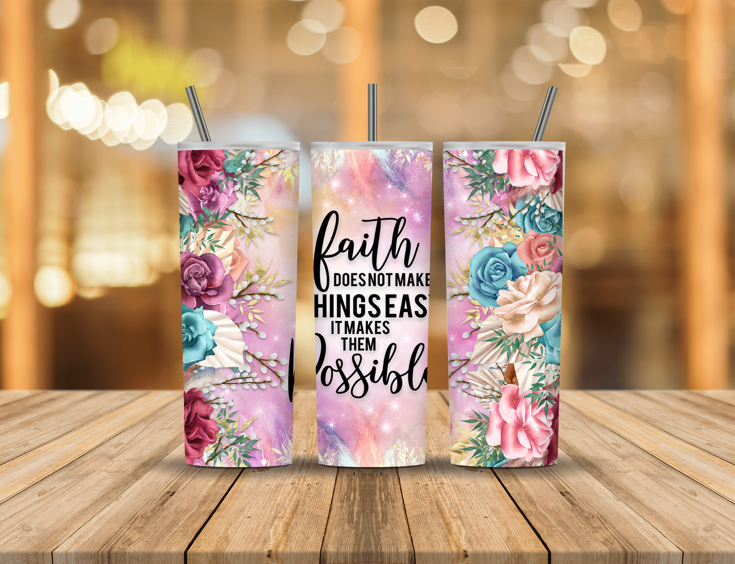 Flowers Metallic Pastel Religious Faith 20 oz Tumbler Design Digital Download #198