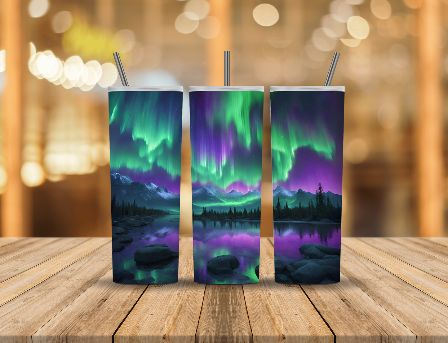 Northern Lights Forest Lake River 20 oz Tumbler Design Digital Download #668