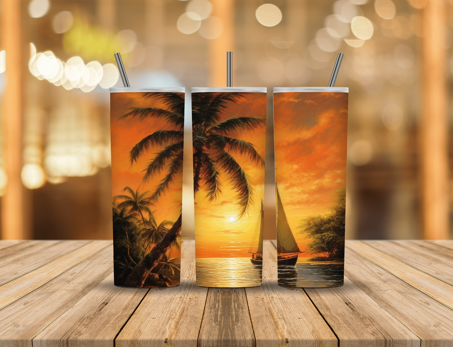 Sunset Ocean Palm Tree 20 oz Tumbler Design Digital Download #10