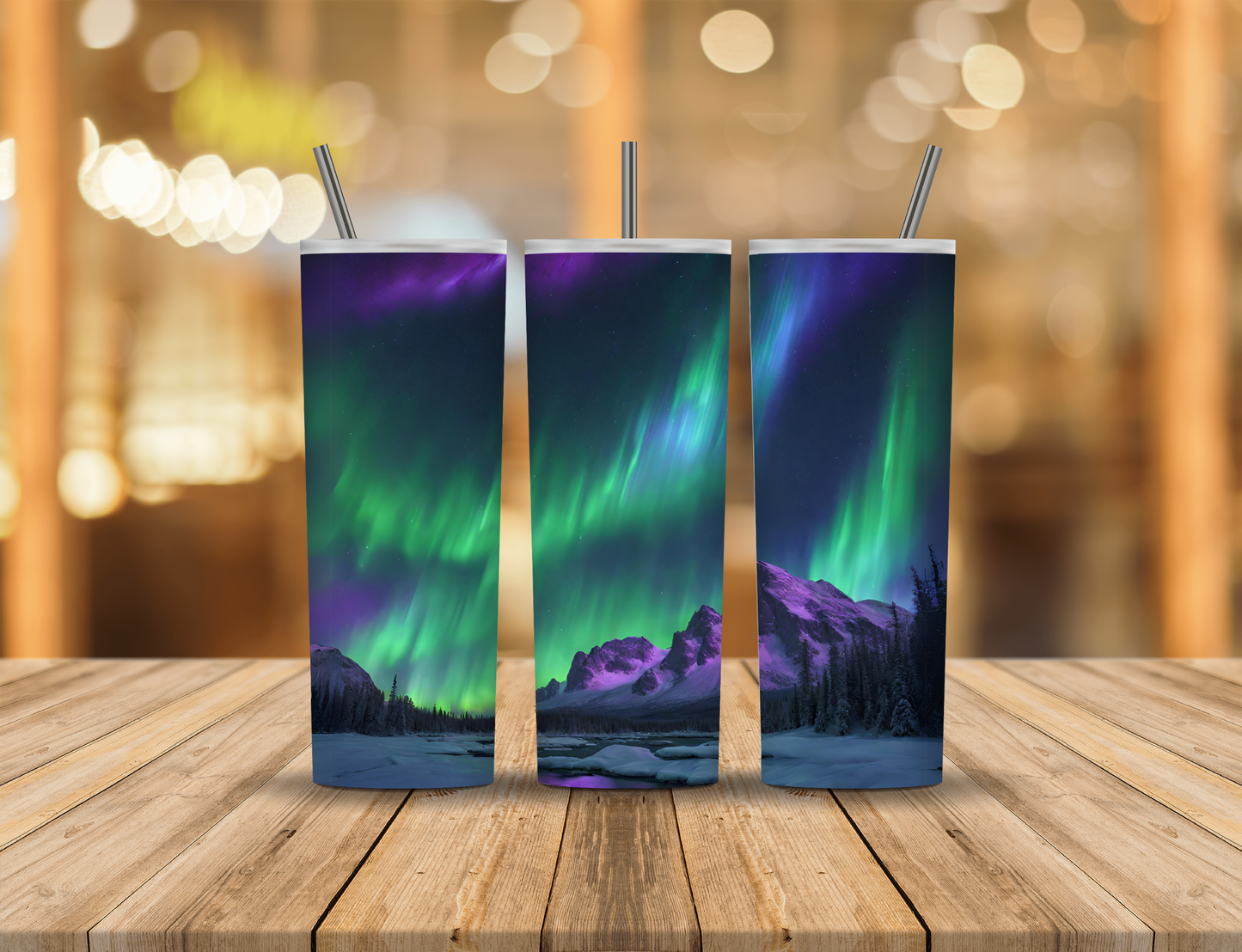 Northern Lights Mountains Arctic 20 oz Tumbler Design Digital Download #644