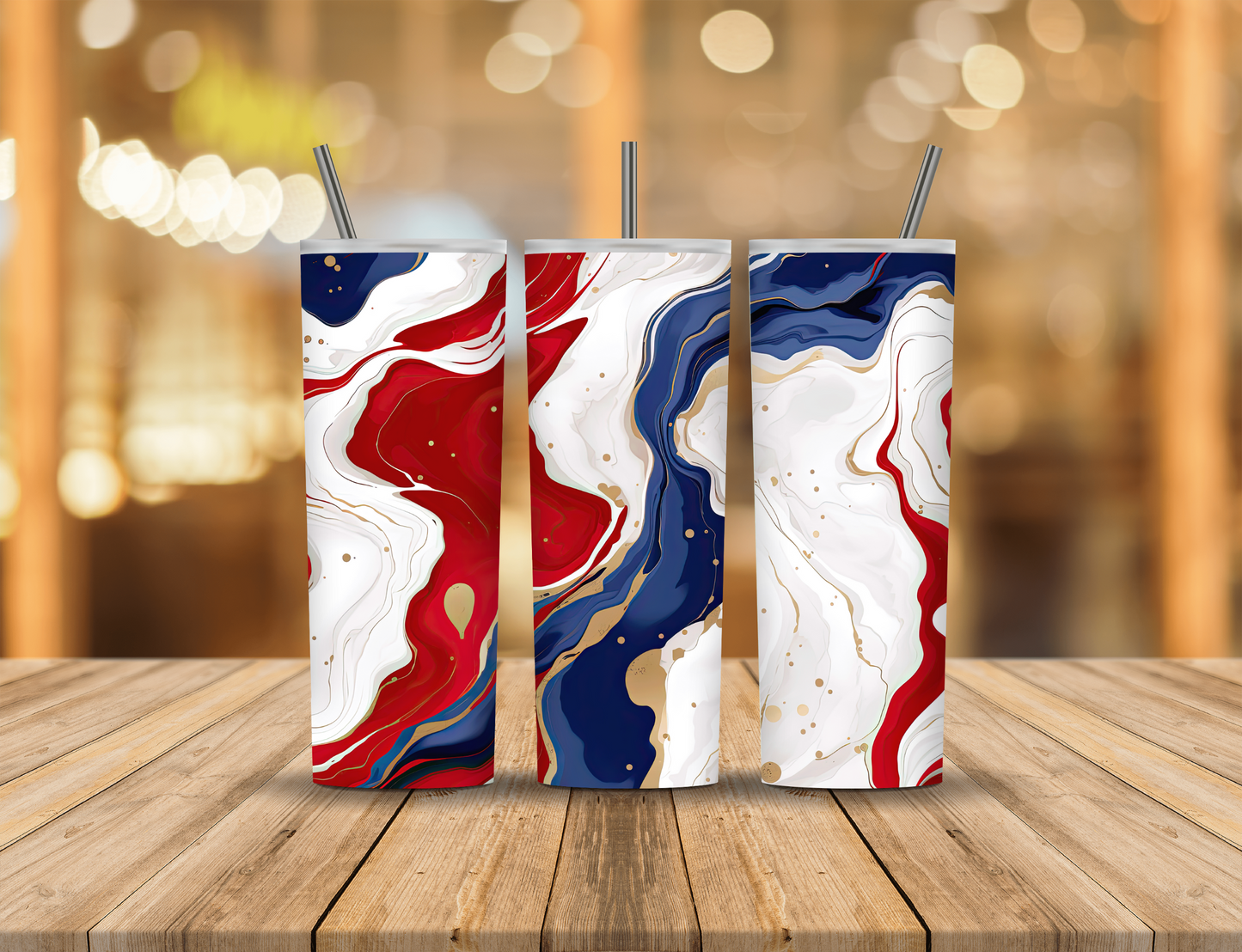 Red White Blue Gold Marble 20 oz Tumbler Design Digital Download #577