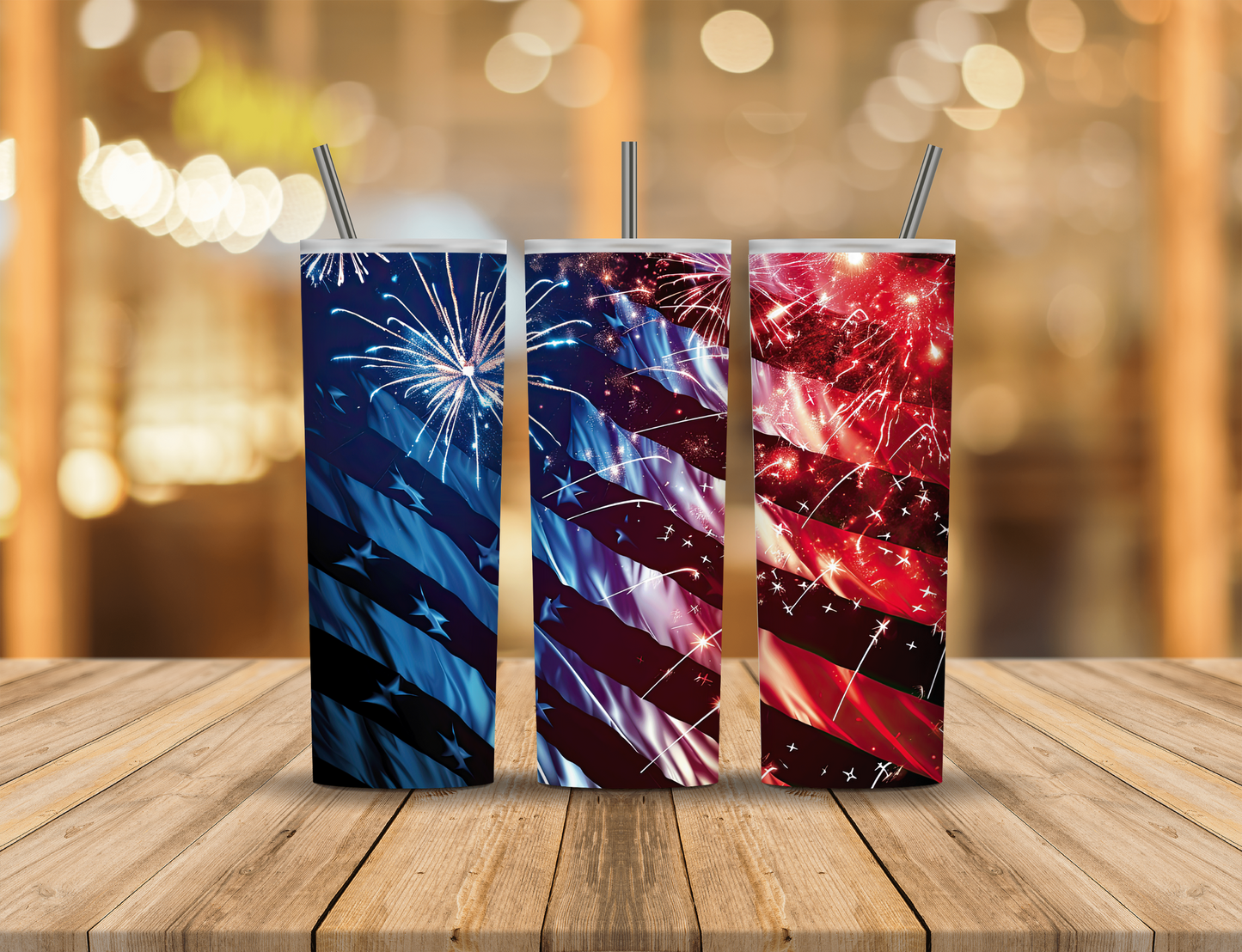American Flag Red White Blue Fireworks 20 oz Tumbler Design Digital Download #633