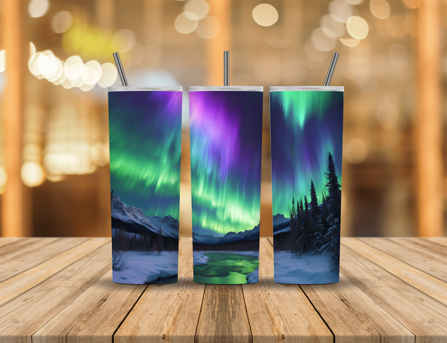 Northern Lights Mountains Forest 20 oz Tumbler Design Digital Download #645