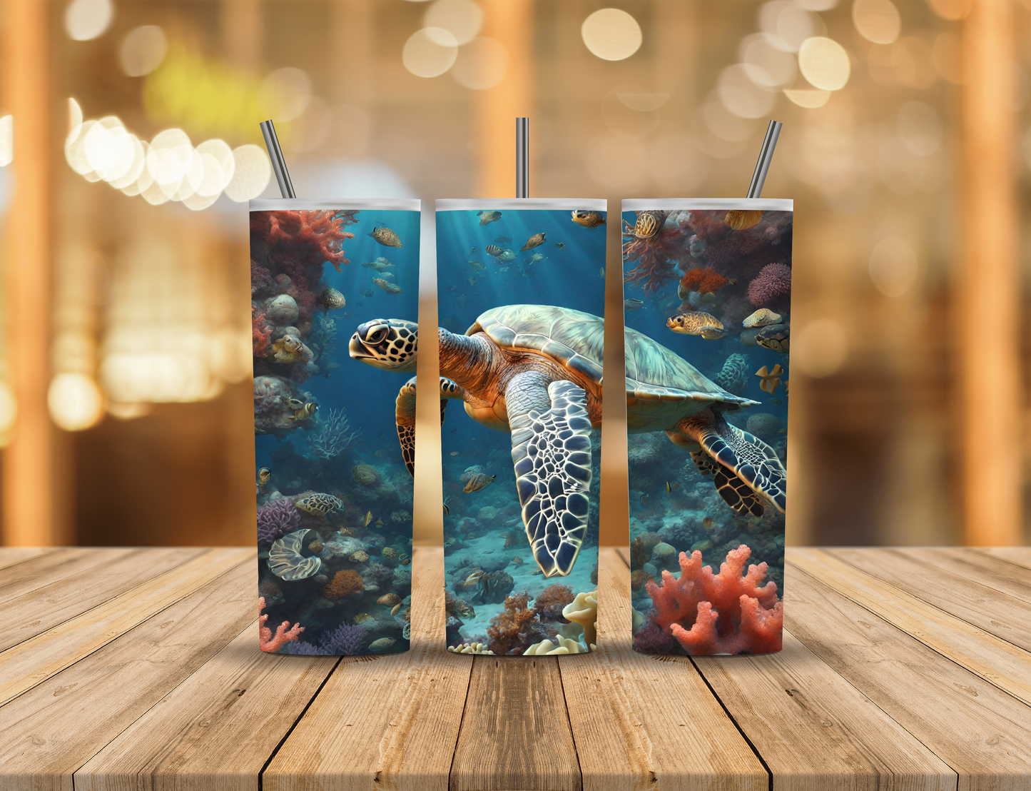 Ocean Blue Coral Turtle 20 oz Tumbler Design Digital Download #306