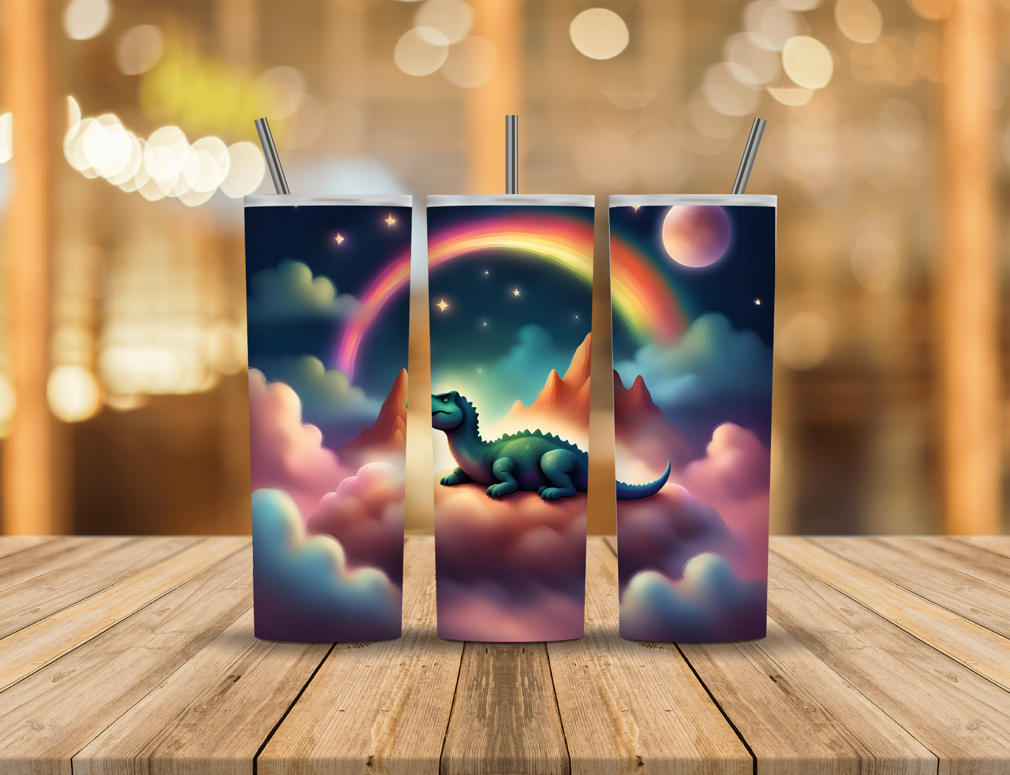 Dinosaurs Clouds Rainbow 20 oz Tumbler Design Digital Download #213
