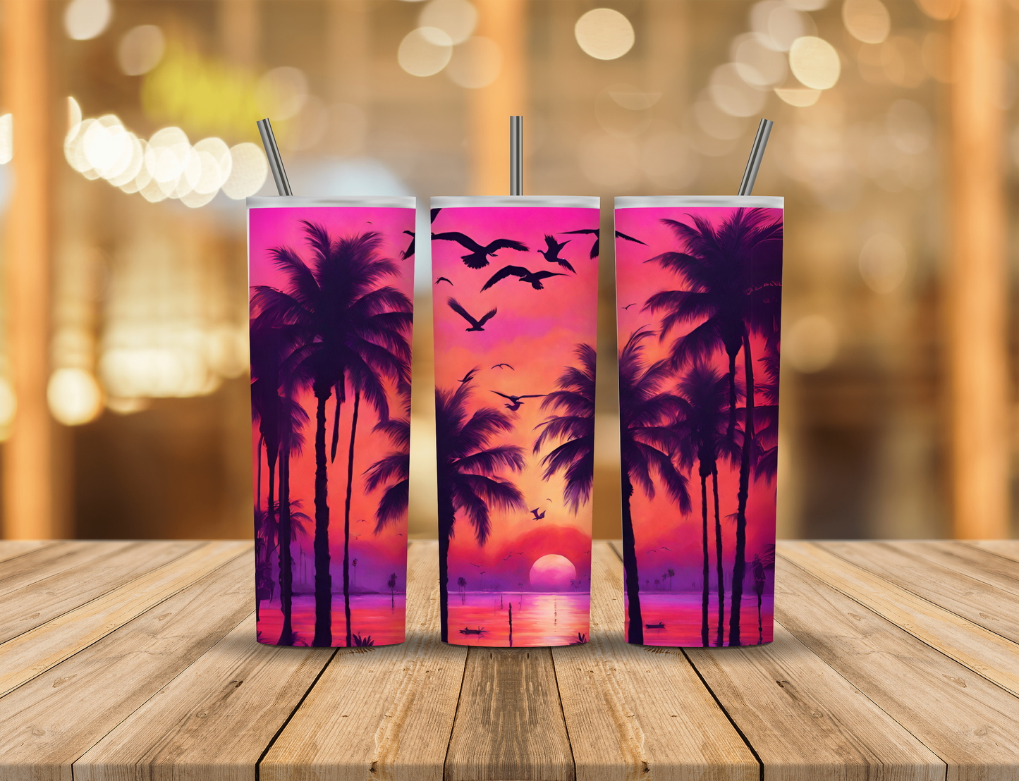 Sunset Ocean Palm Trees 20 oz Tumbler Design Digital Download #352