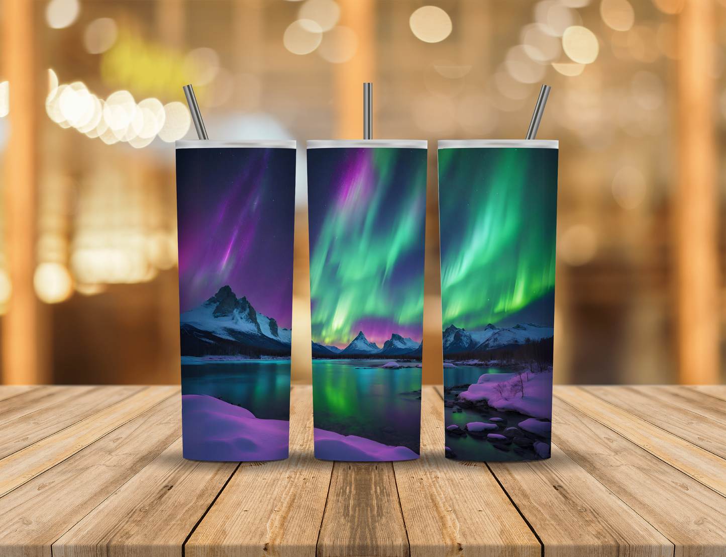 Northern Lights Arctic Mountains 20 oz Tumbler Design Digital Download #667