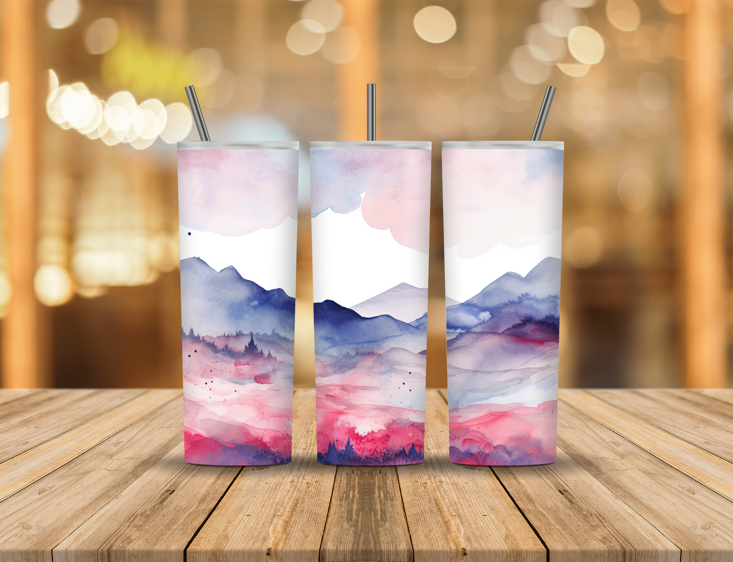 Red White Blue Alcohol Ink Watercolor Mountains 20 oz Tumbler Design Digital Download #630