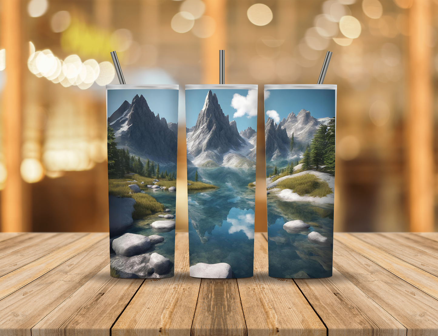 Mountains Summer Sunshine Lake 20 oz Tumbler Design Digital Download #320