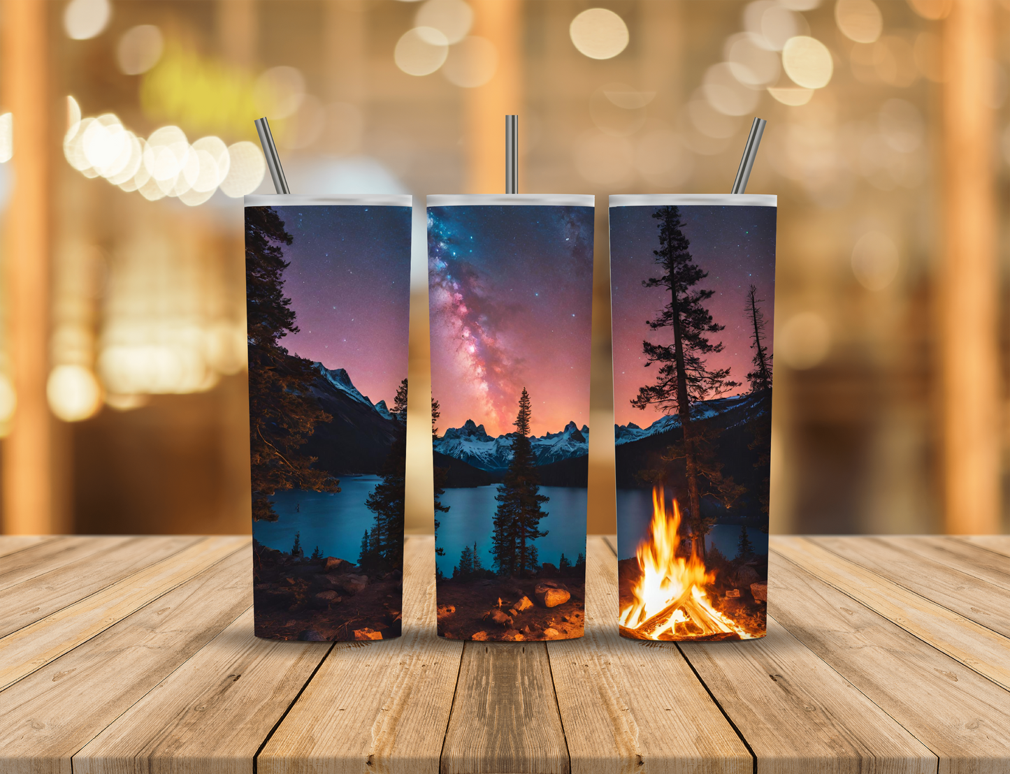 Milky Way Camping Nature Campfire Mountains Lake River 20 oz Tumbler Design Digital Download #469