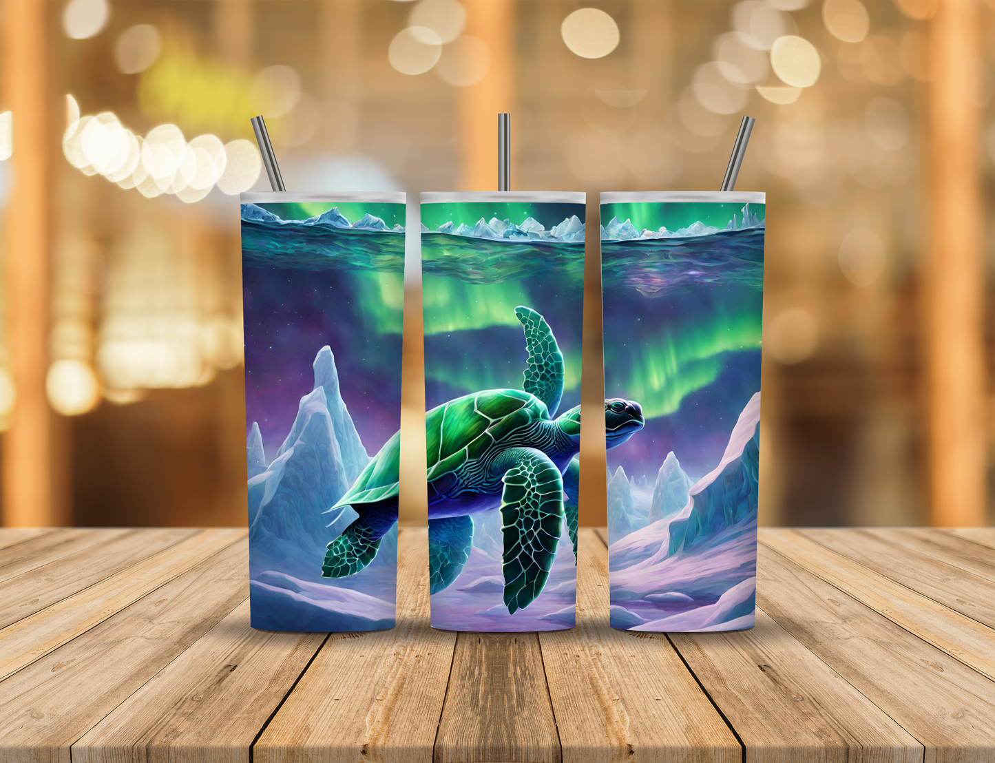 Northern Lights Snow Mountains Turtles Ocean 20 oz Tumbler Design Digital Download #290