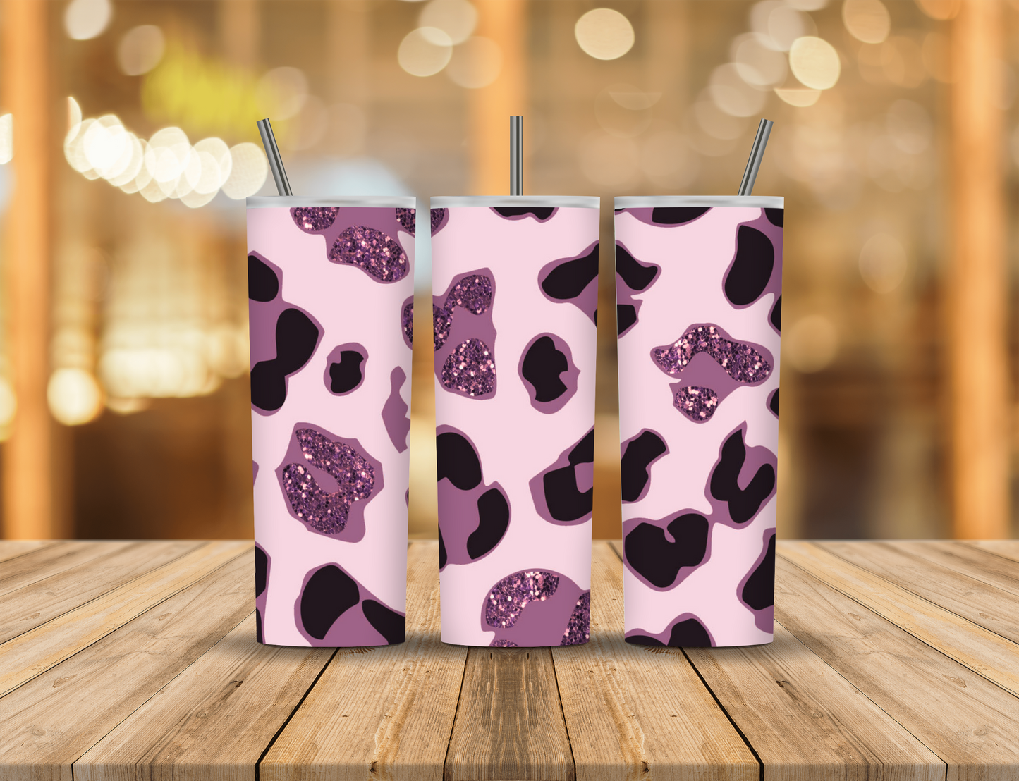 Pink Black Glitter Animal Print 20 oz Tumbler Design Digital Download #267
