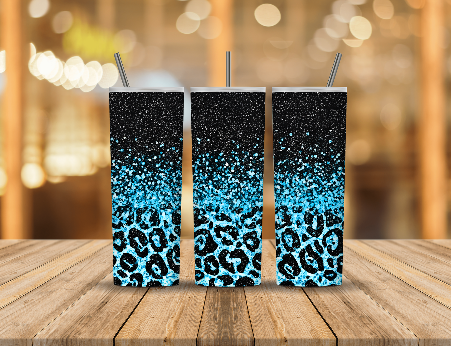 Blue Black Glitter Animal Print 20 oz Tumbler Design Digital Download #81