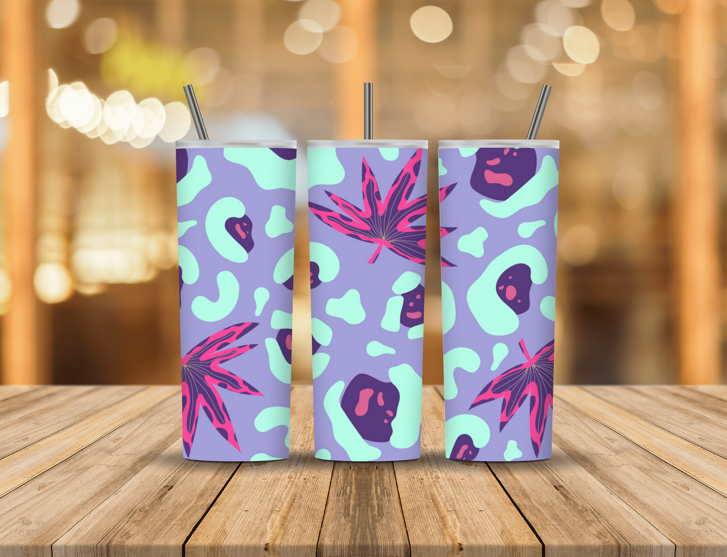 Blue Purple Animal Print Leaves 20 oz Tumbler Design Digital Download #239