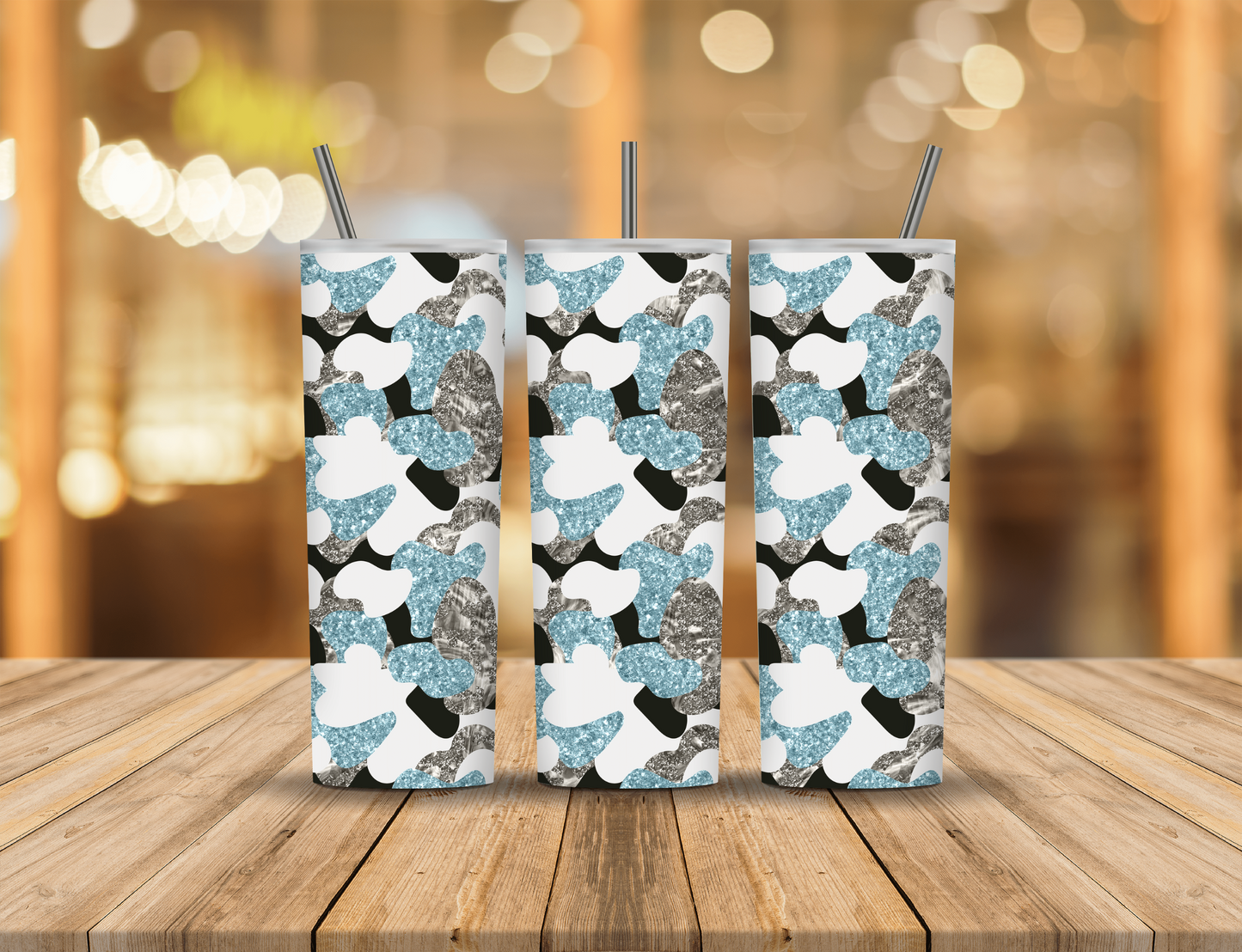 Blue Black Grey White Glitter Camo 20 oz Tumbler Design Digital Download #456