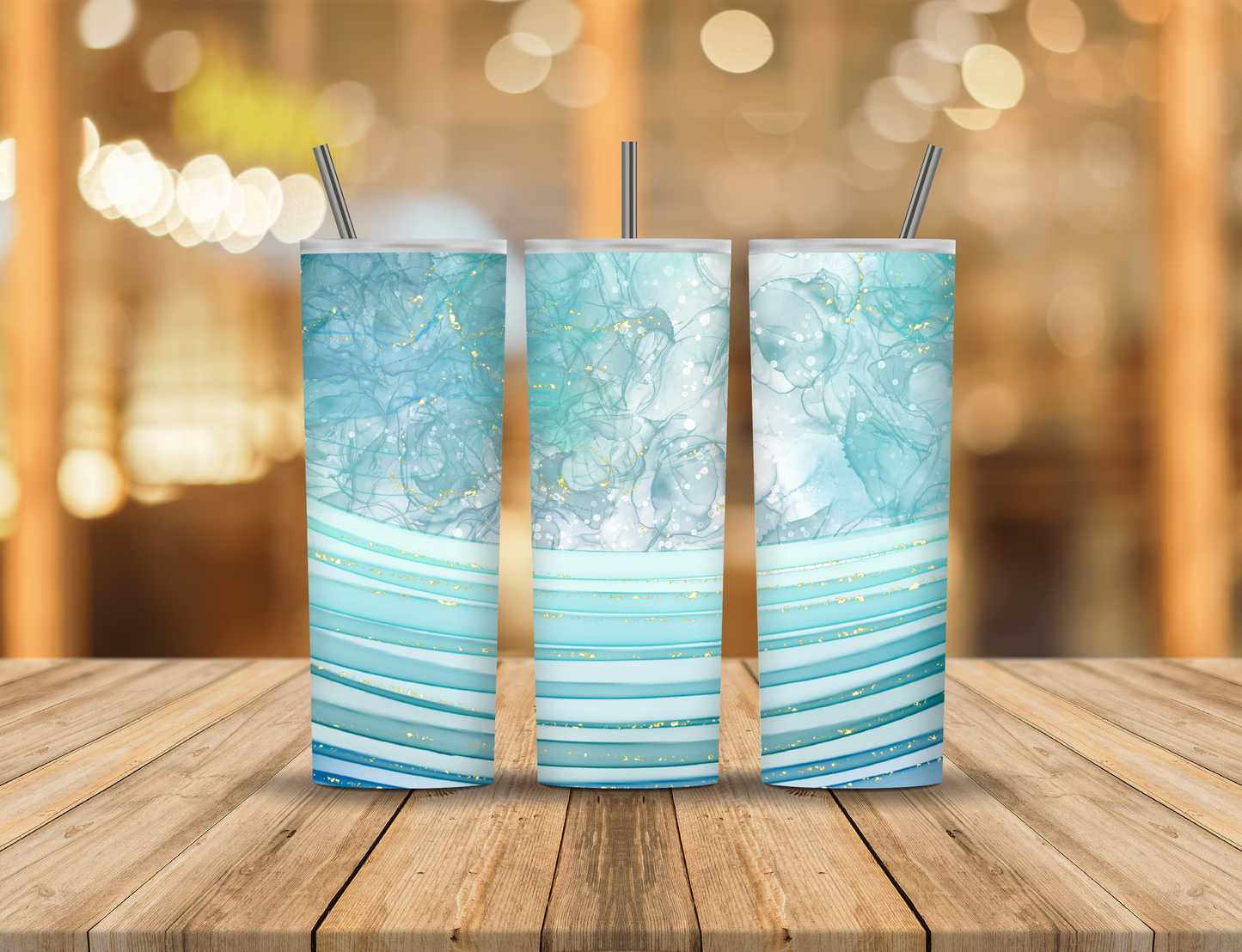Ocean Blue Abstract Gold Speckled 20 oz Tumbler Design Digital Download #46